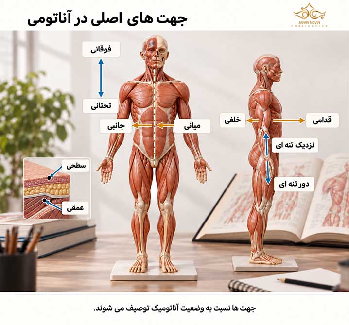 جهت‌های فوقانی، تحتانی، میانی، جانبی، قدامی و خلفی در وضعیت آناتومیک